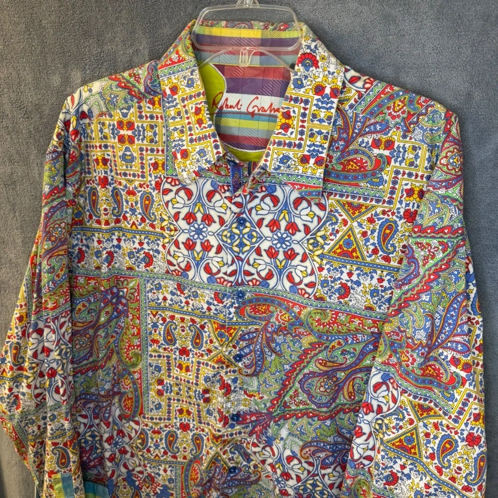 Robert Graham Mens XL Paisley Patchwork Long Sleeve Button Down Shirt Multi